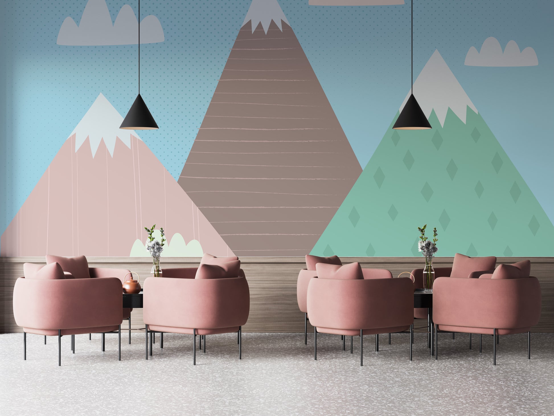 Artistic mountain wallpaper mural design
