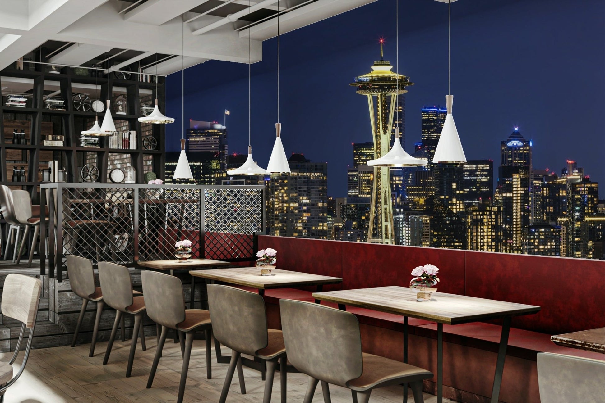 Kerry Park view of Seattle skyline at dusk mural wallpaper

