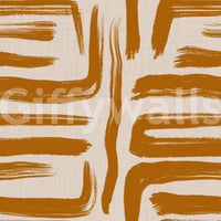 Amber Brushstrokes mid century modern wallpaper close-up showing the pattern detail of golden brushstrokes on linen-textured beige