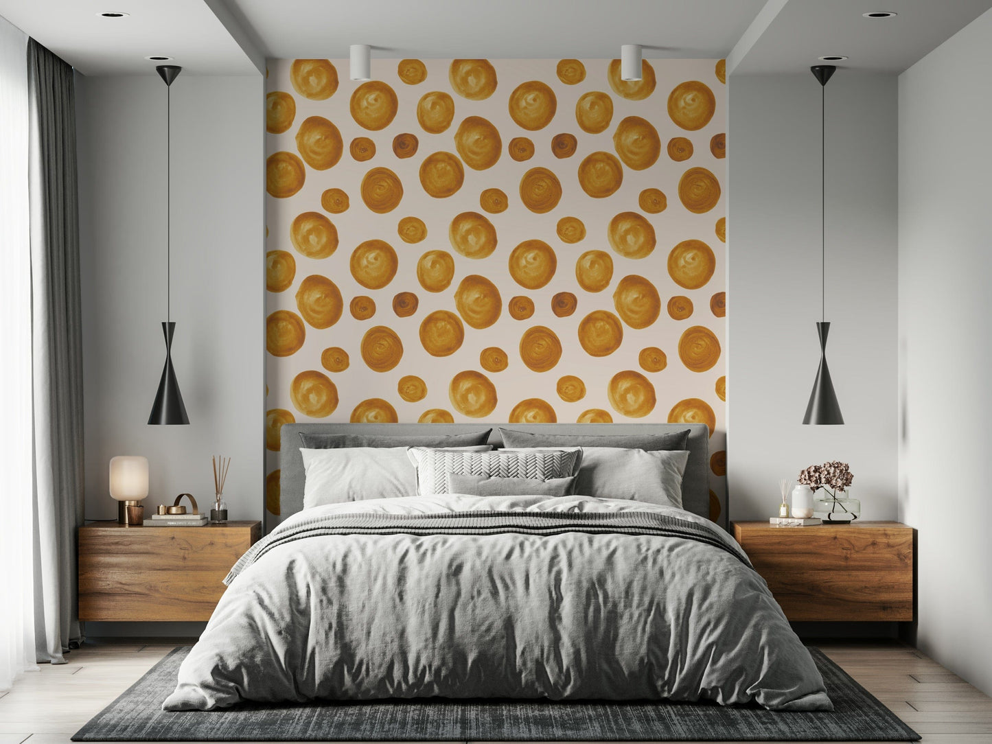 Layered amber-toned circles forming a soft, modern geometric pattern.