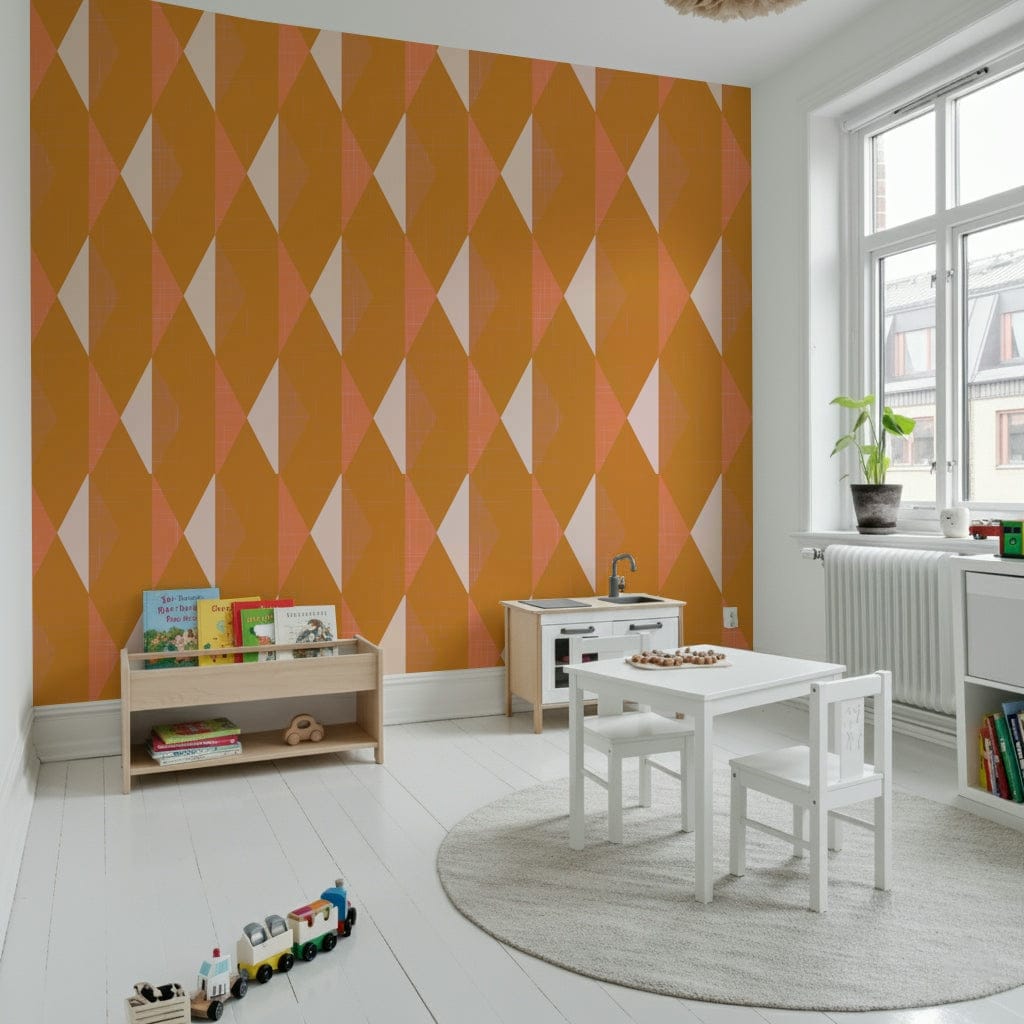 Vintage pattern wall mural adds charm to kids space