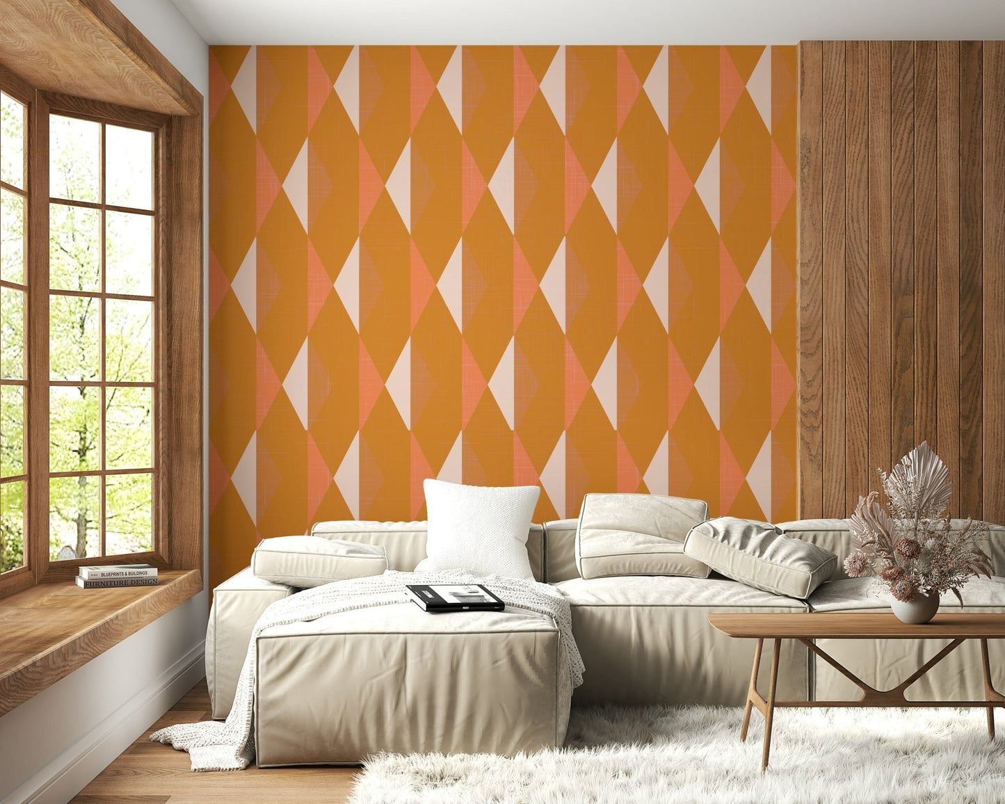 Warm hues wall mural uplifts minimalist bedroom