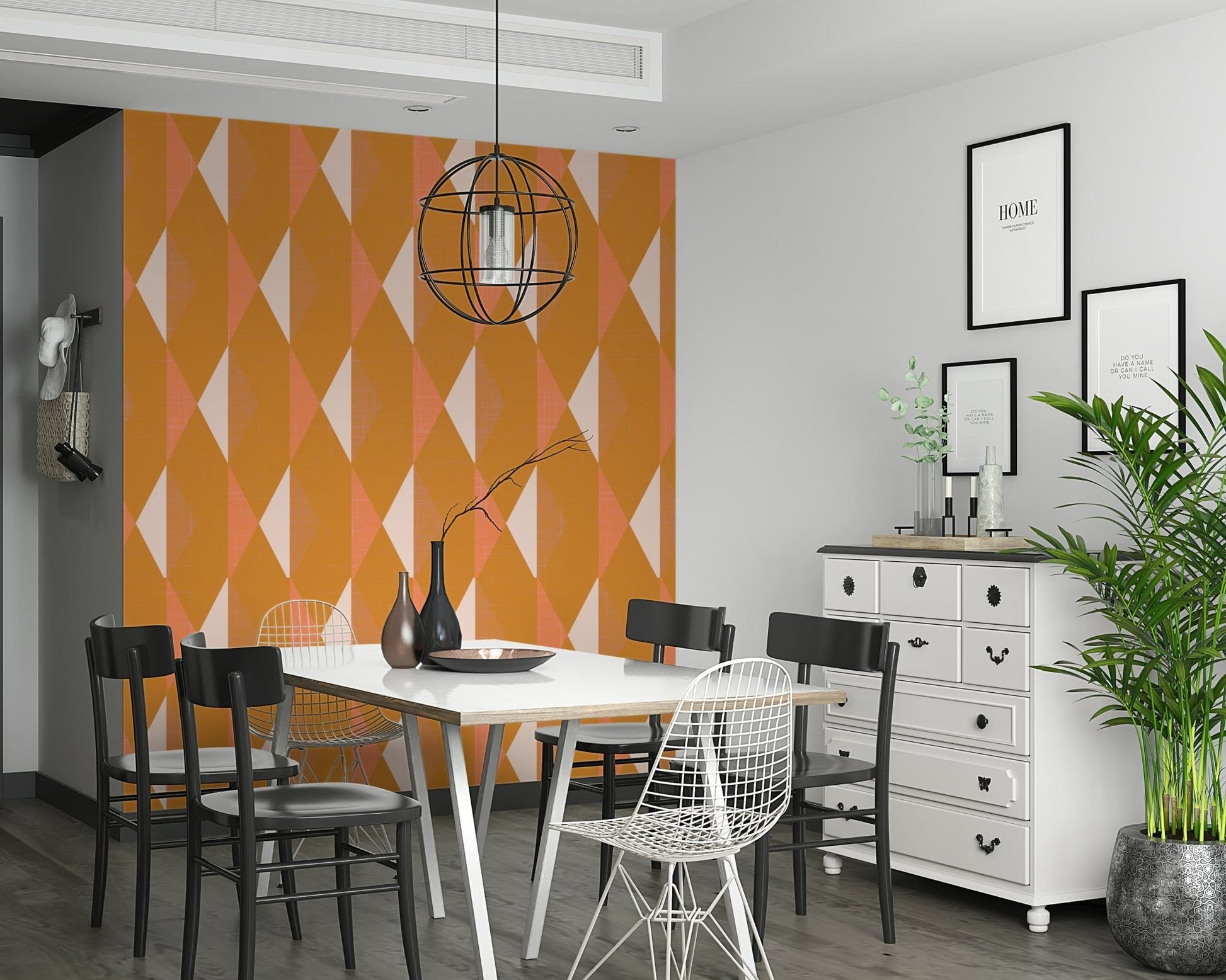 ApAmber tones wall mural anchors styled dining area