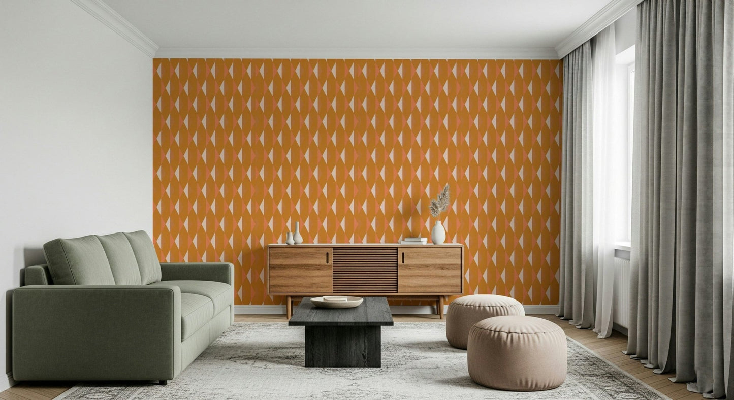 Symmetrical tile effect Amber Echoes orange wallpaper.