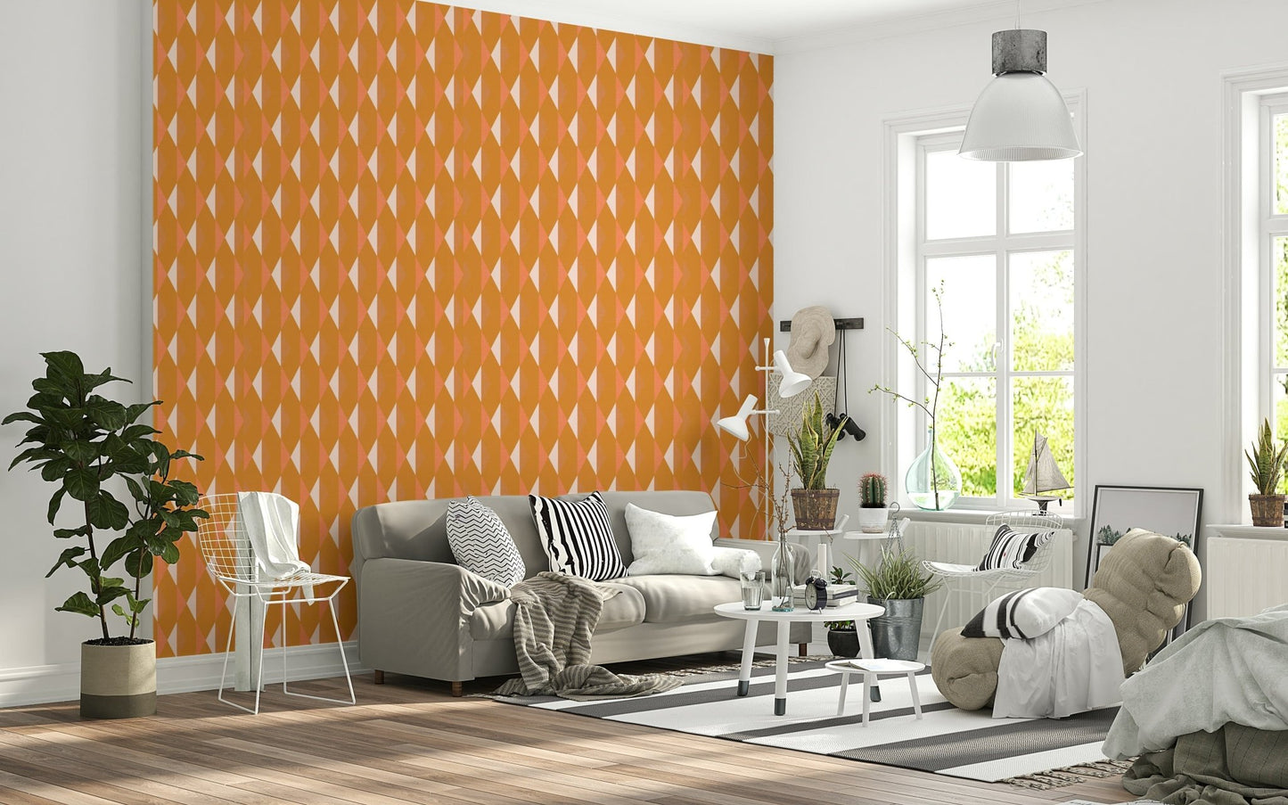 Orange rhombus wall covering Amber Echoes peelable wallpaper.