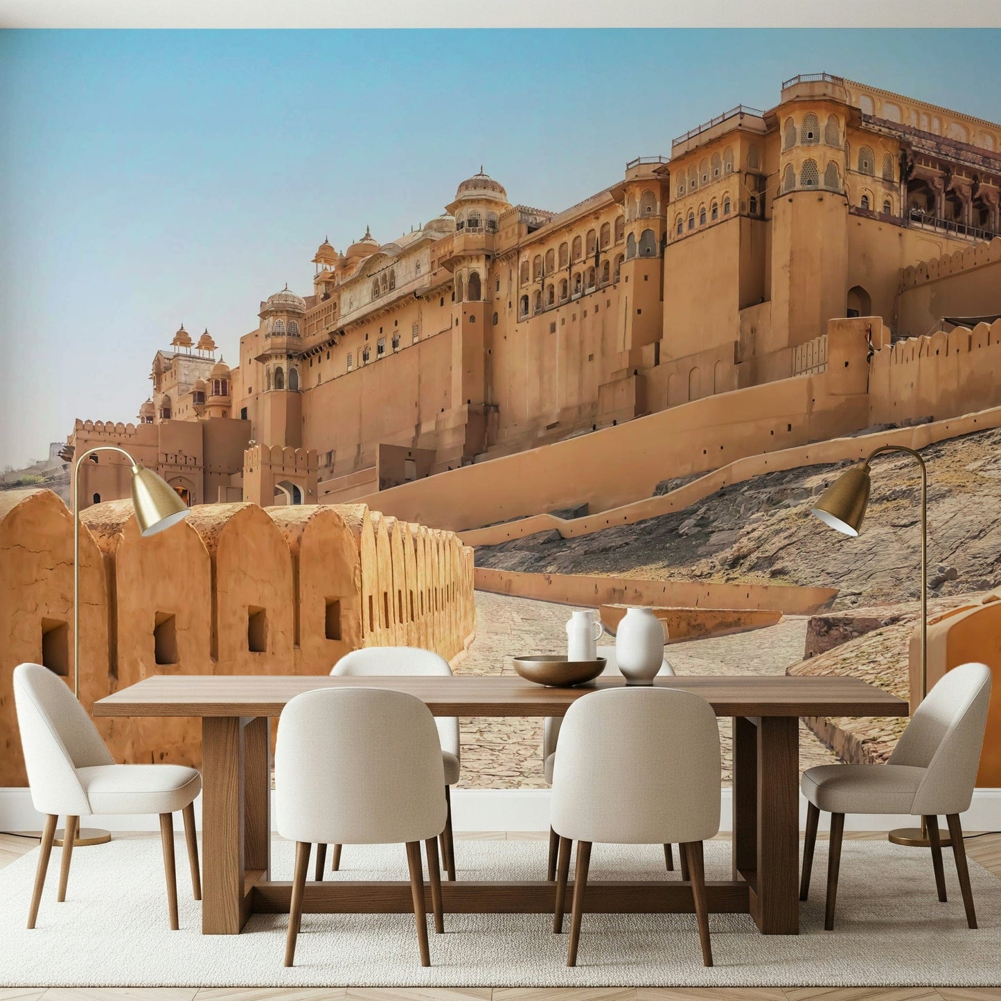 Stone path leading to Amber Fort Grandeur, rich wall art.