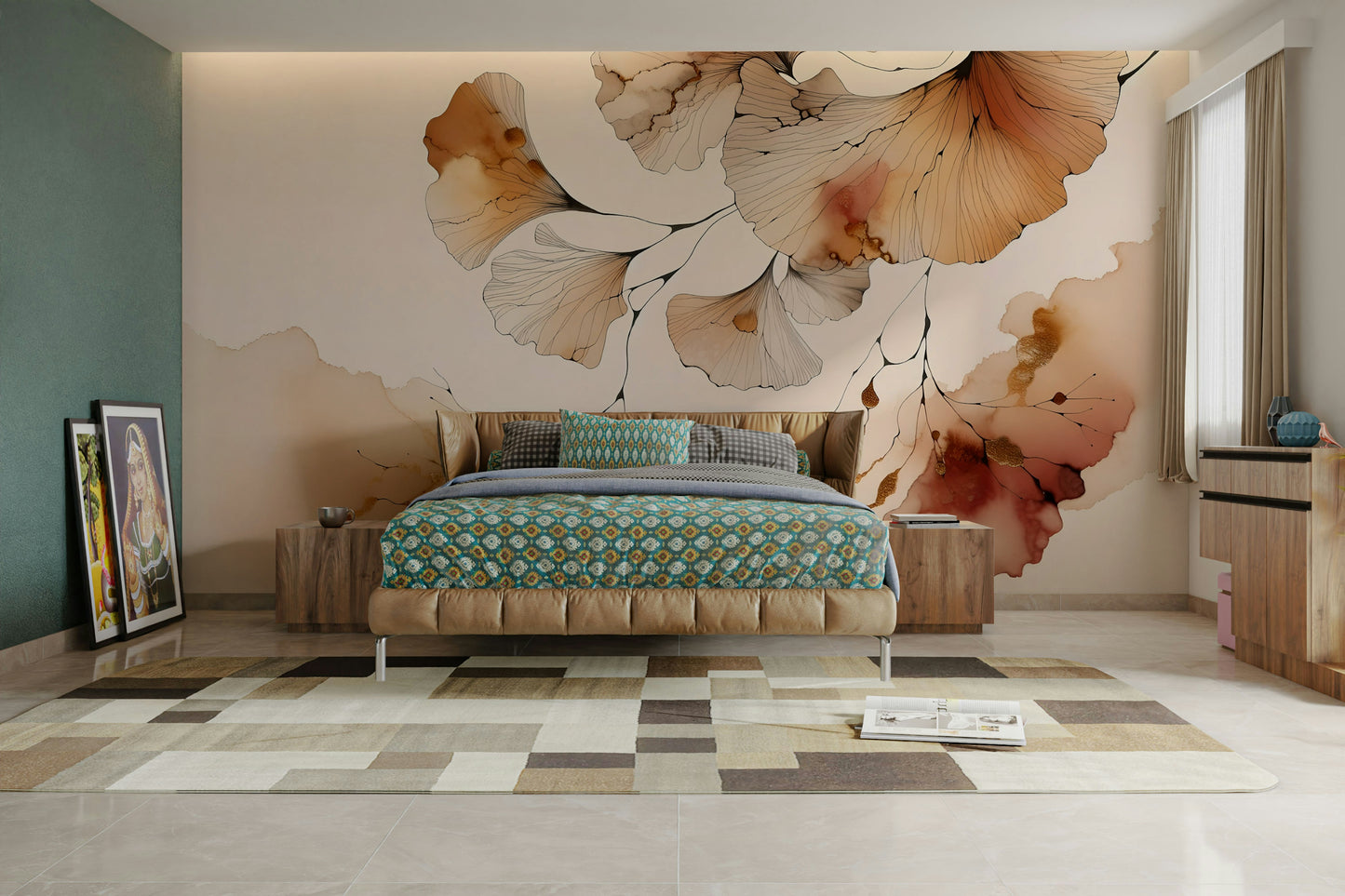 Amber Ginkgo Dreams Wall Mural with golden ginkgo leaves in warm amber hues.


