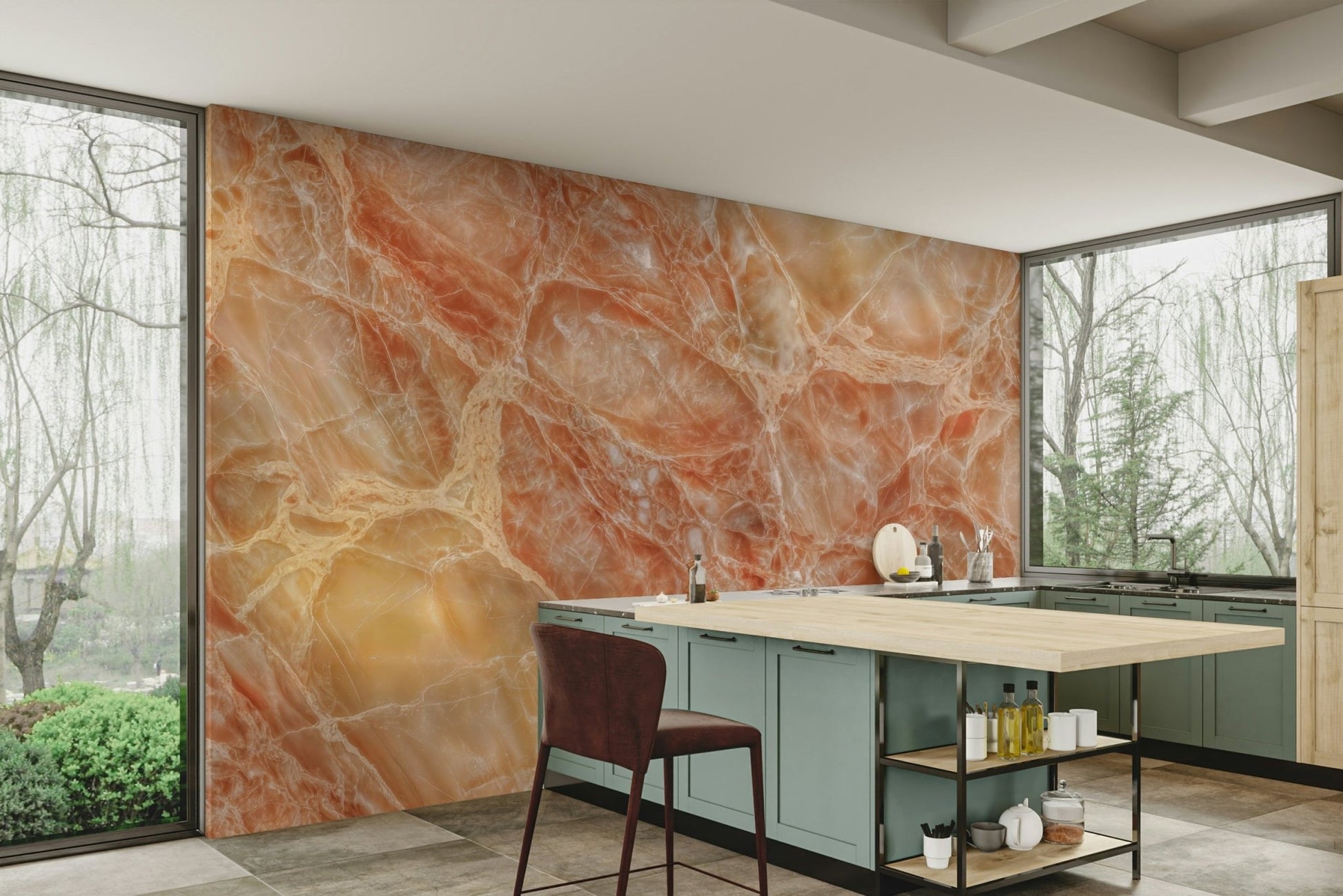 The primary color is amber, with warm, inviting hues and subtle variations in tone.
