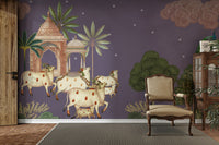 A peaceful wall mural with an elegant, flowing design.

