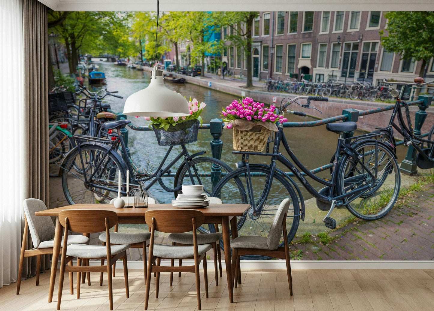 Amsterdam Blooms on Wheels attractive canal side scene cycling artistry.