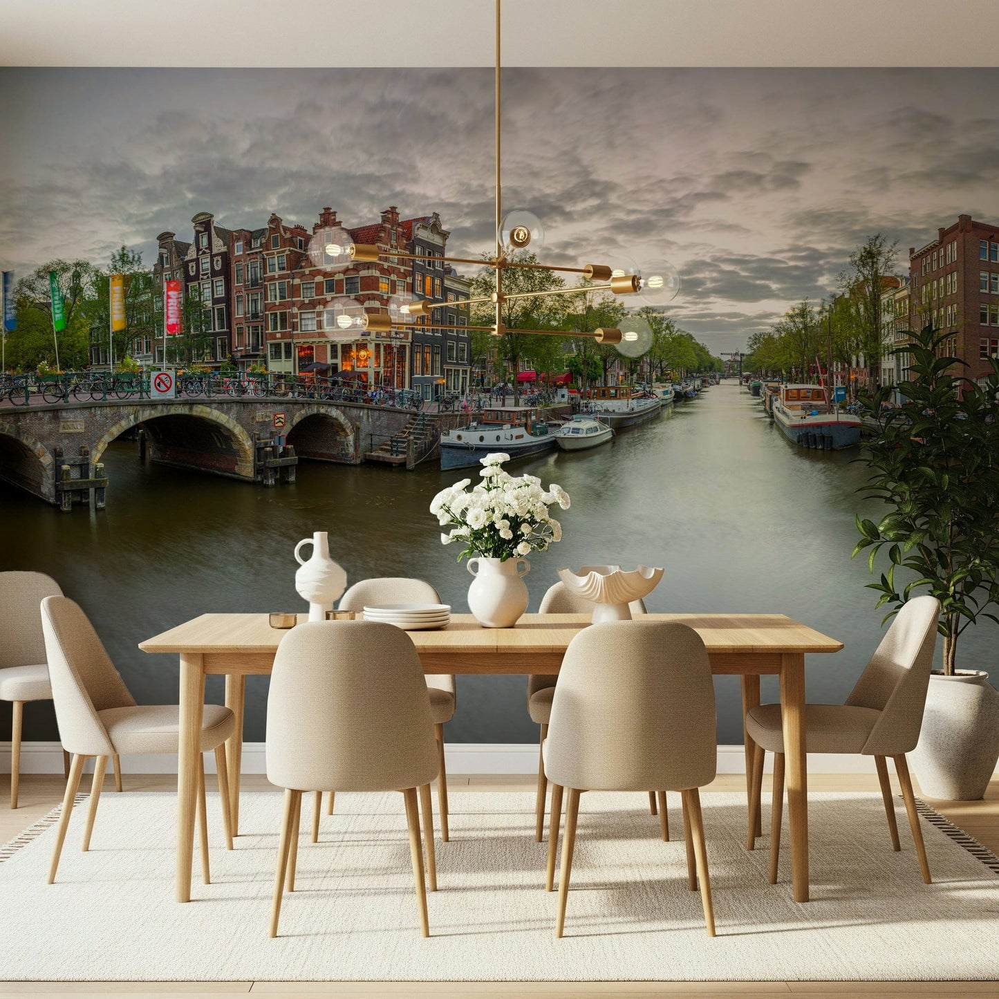 Wall mural beautiful Amsterdam Canal Charm unique bridge architecture