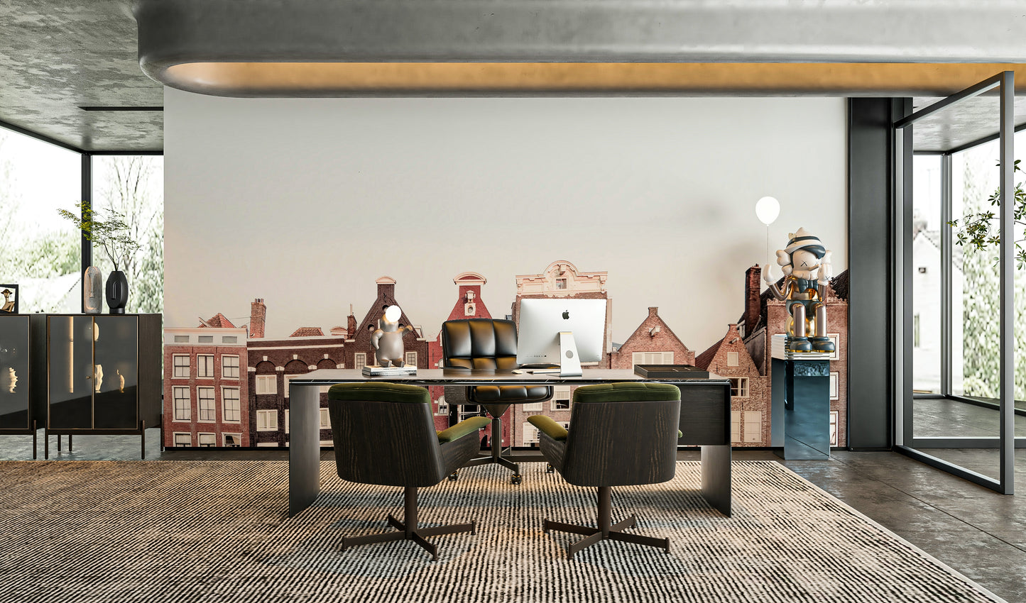 Architectural mural with iconic Dutch façades

