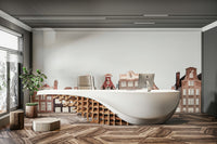 Calm water reflection mural of Amsterdam scene

