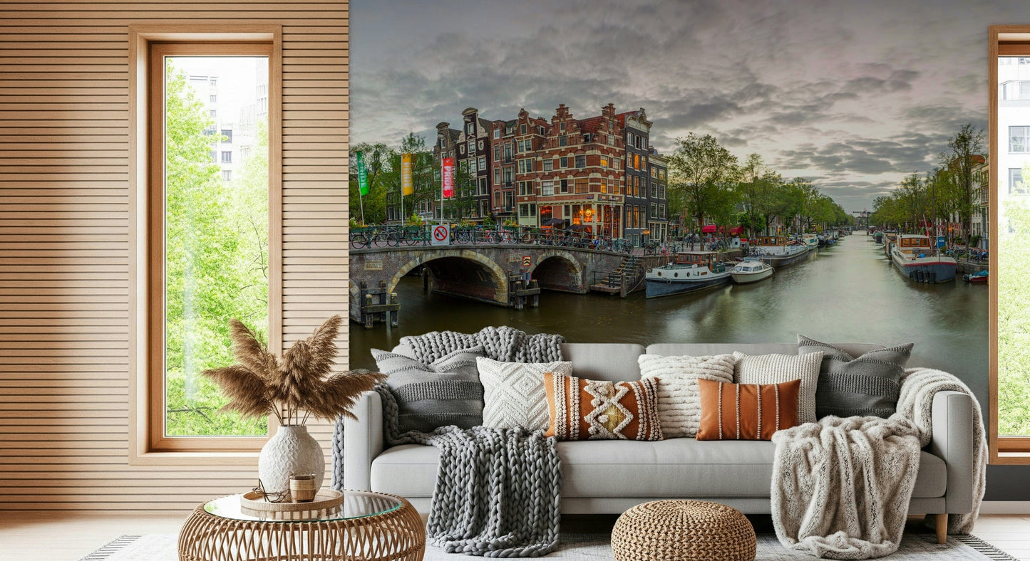 City river view Amsterdam Canal Charm large decorative wall art