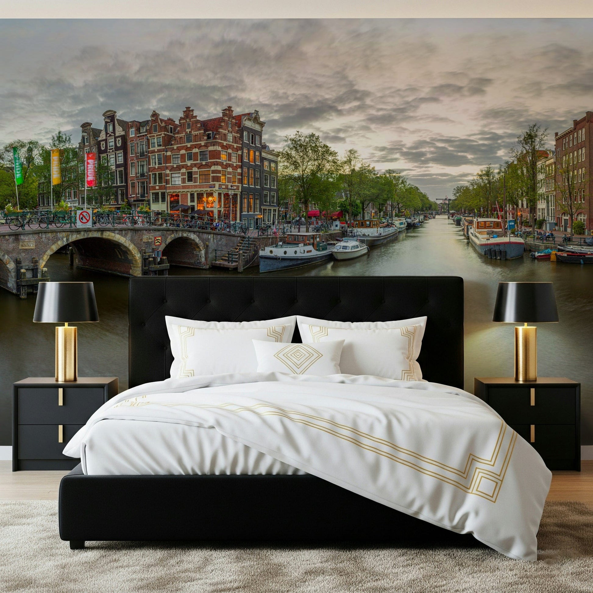 Amsterdam Canal Charm wallpaper for walls historic houses evening light