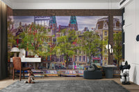 Wall mural of a charming Amsterdam canalside.


