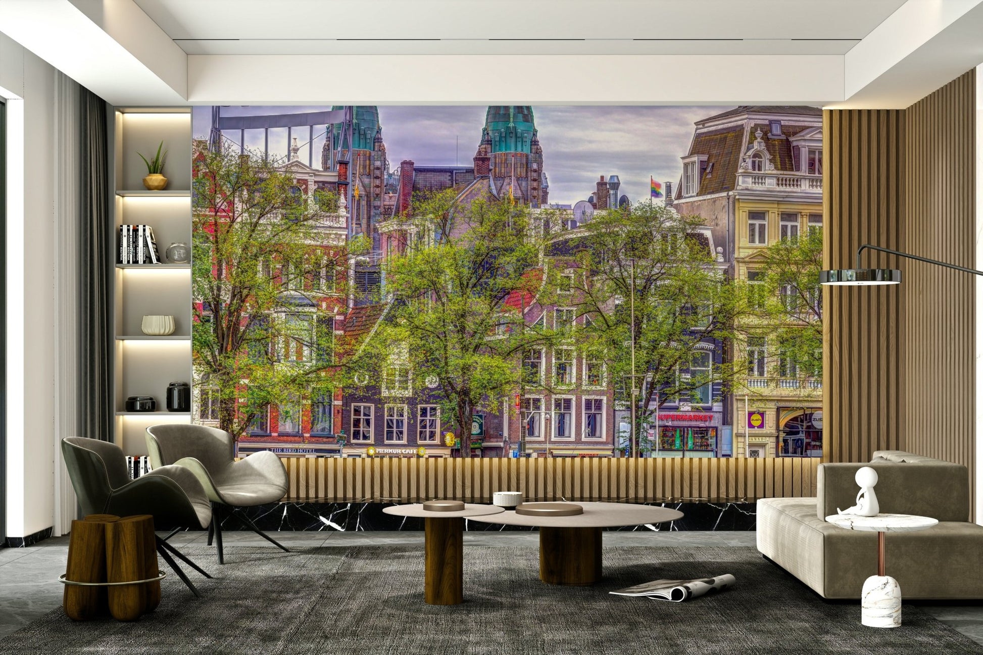 The mural has a soft, graceful feel.

