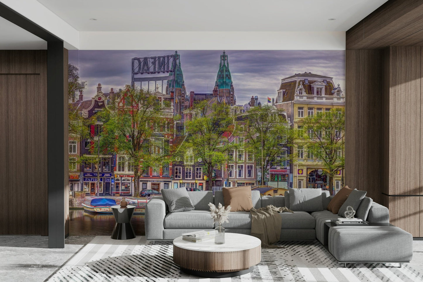 A high-quality print of a tranquil cityscape.

