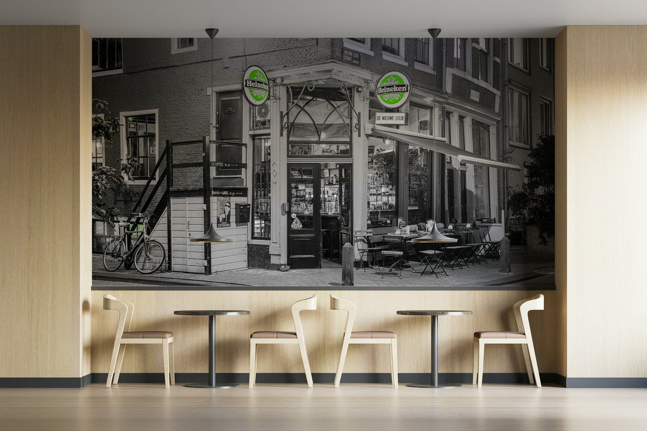 A contemplative cafe scene wallpaper mural for a feature wall.

