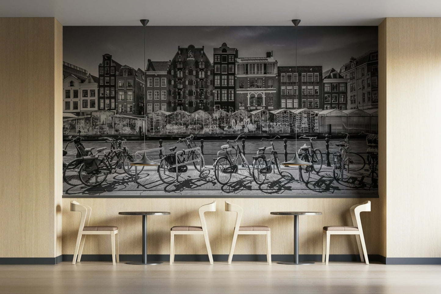 Gabled canal houses in monochrome mural wallpaper

