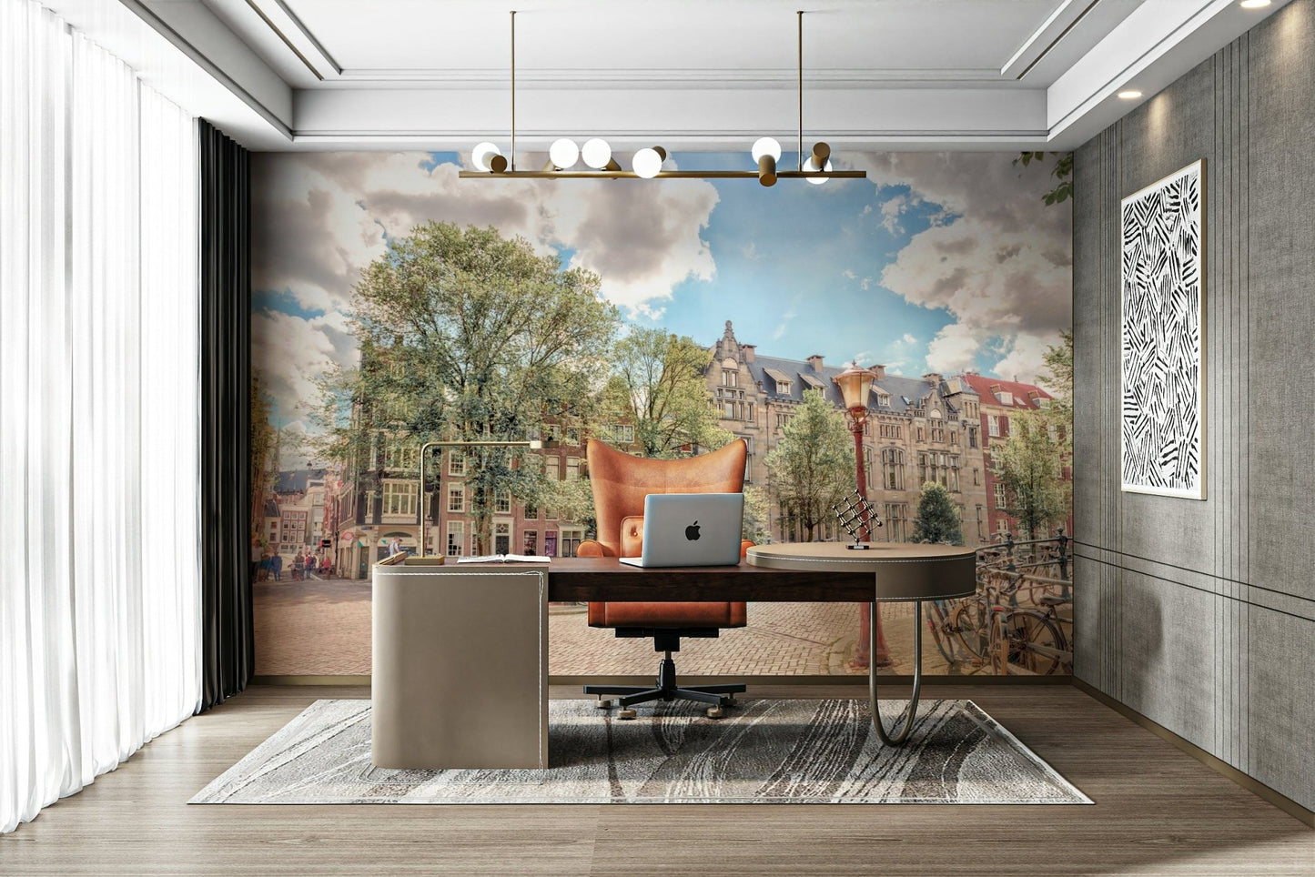 The sky is blue with fluffy white clouds.

