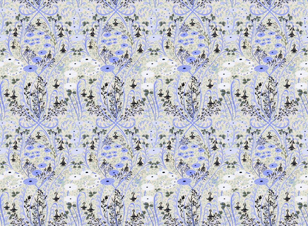 Whimsical Meadow Periwinkle Wallpaper in your room