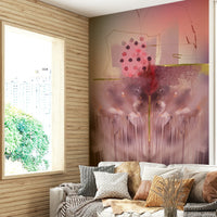 Abstract mural with symbolic detail reflecting themes of life.

