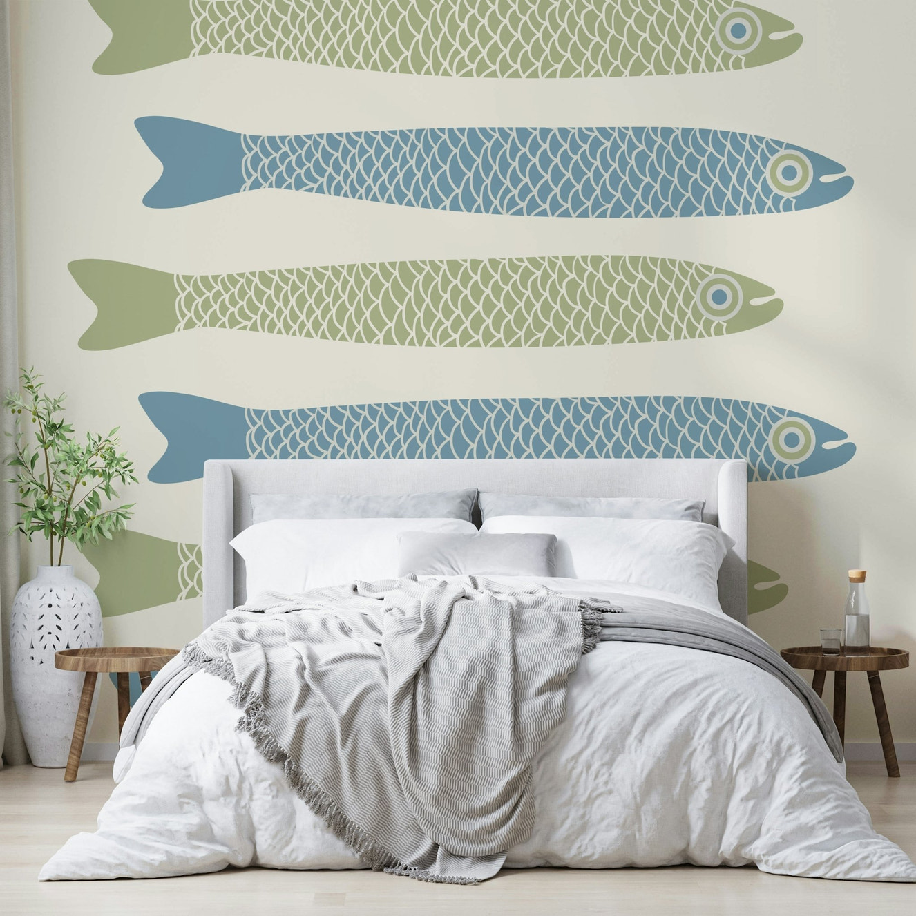 Cozy fish wallpaper for cottage decor
