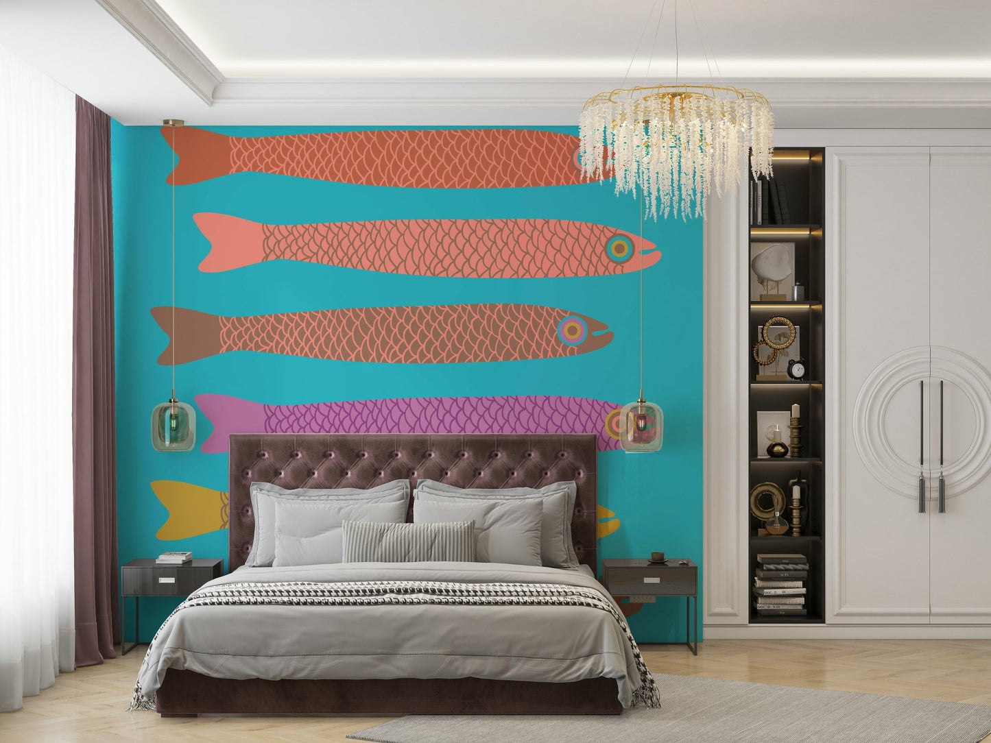 Anchovies retro mural wallpaper design
