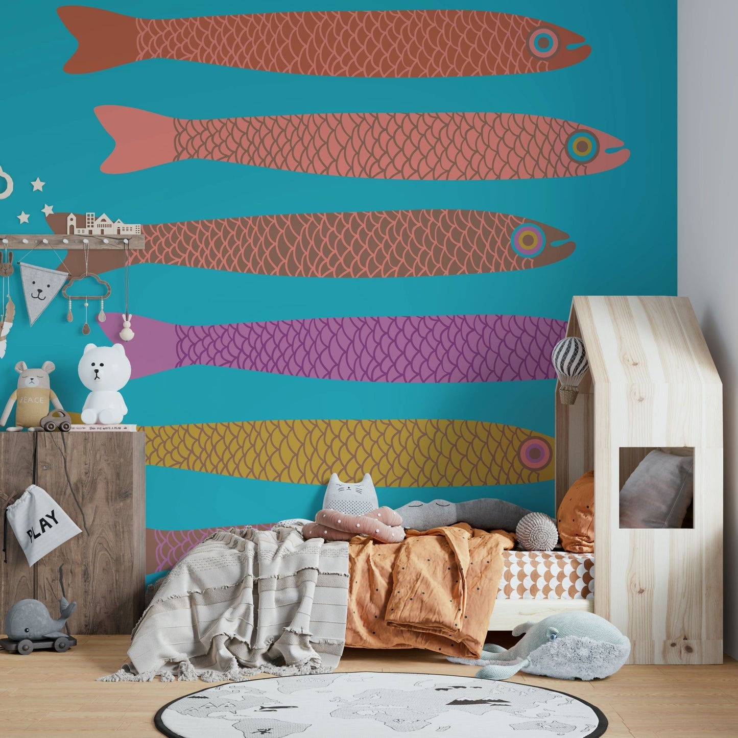 Playful fish pattern wall mural
