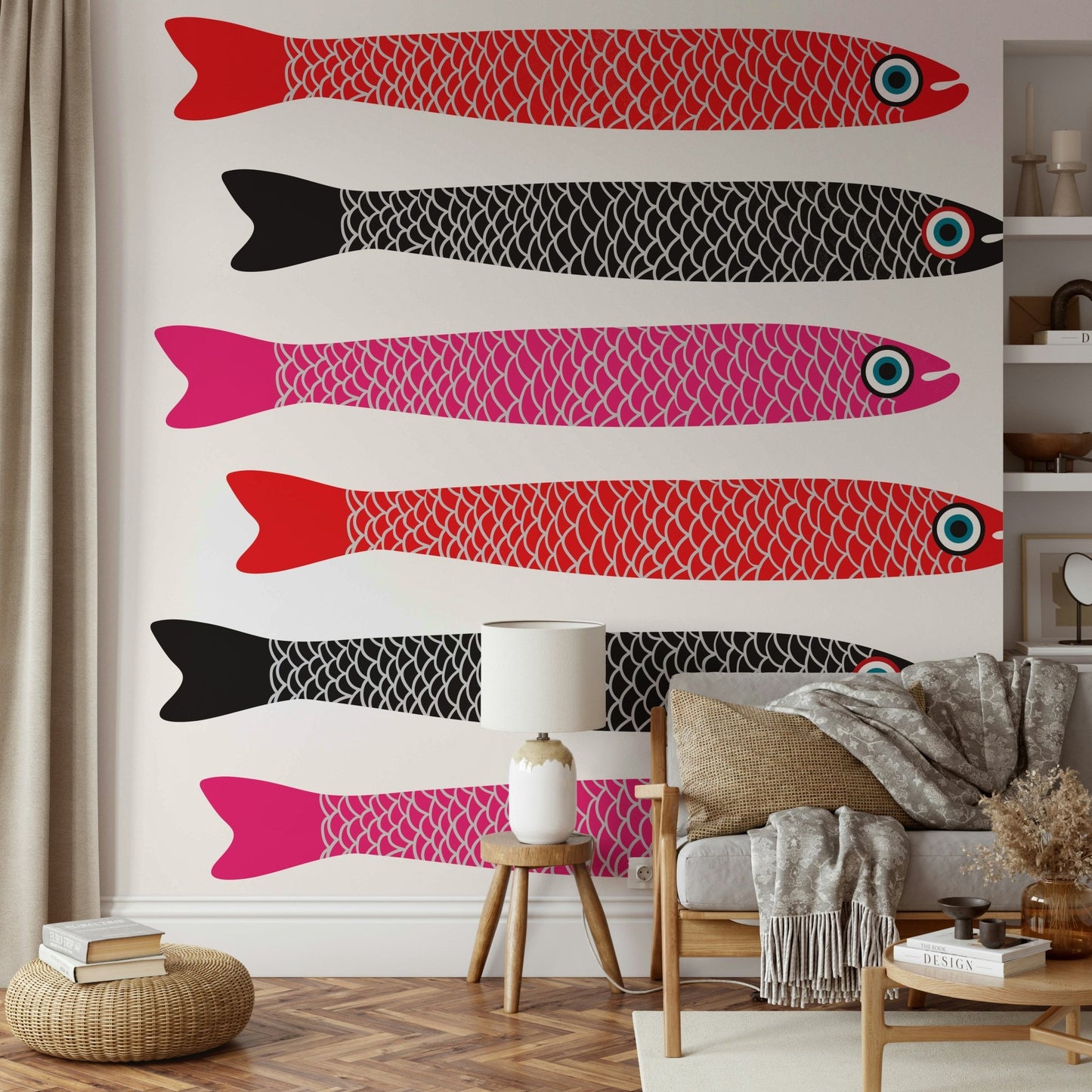 Unique retro seafood wallpaper mural
