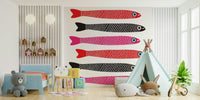 Red pink black fish pattern wall mural
