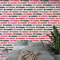 Red pink black fish on white background
