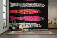 Vintage-inspired seafood mural wallpaper
