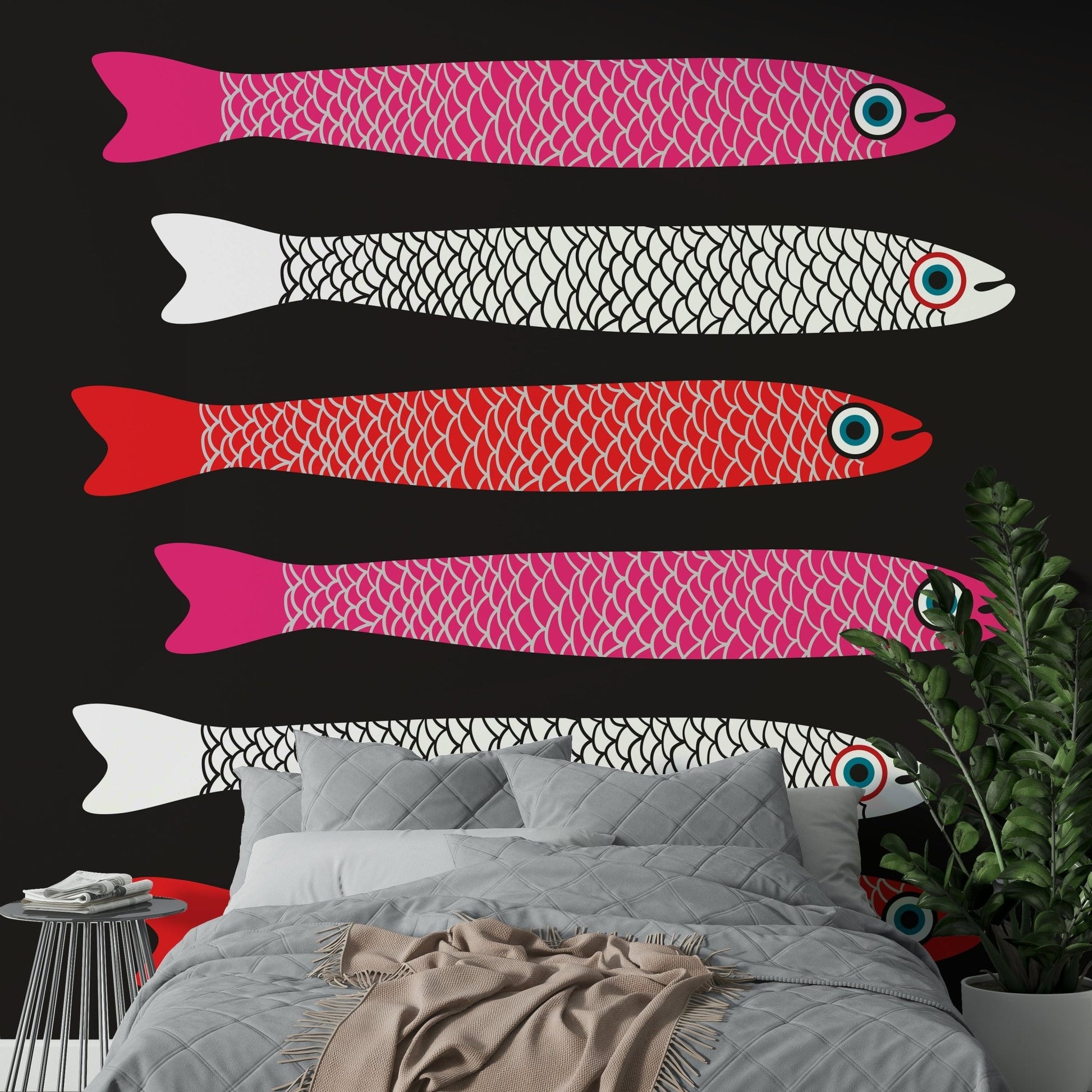 Contrast fish mural wallpaper design
