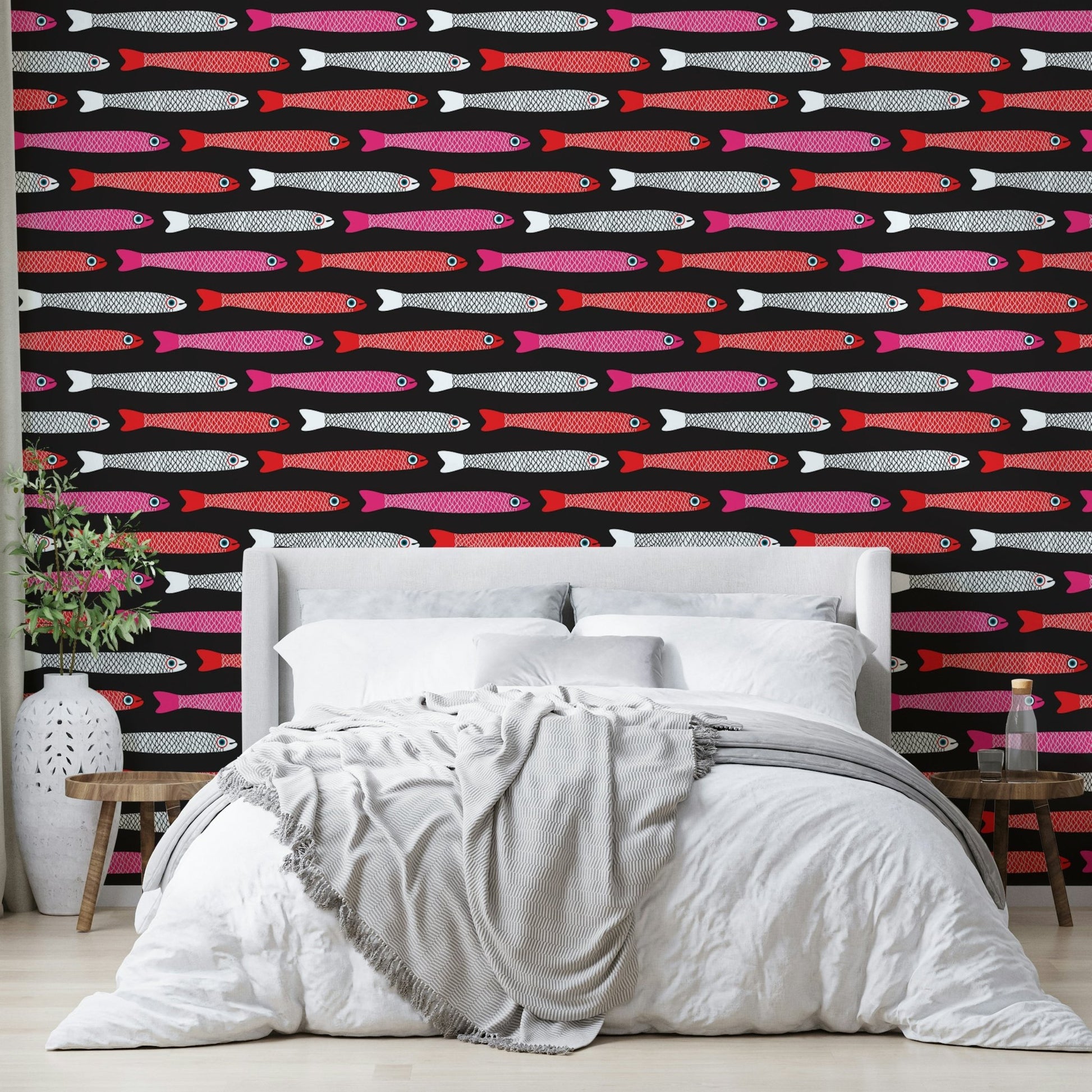 Fun anchovy pattern wall covering
