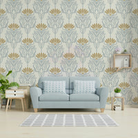 Elegant ancient-style patterned wallpaper in hallway

