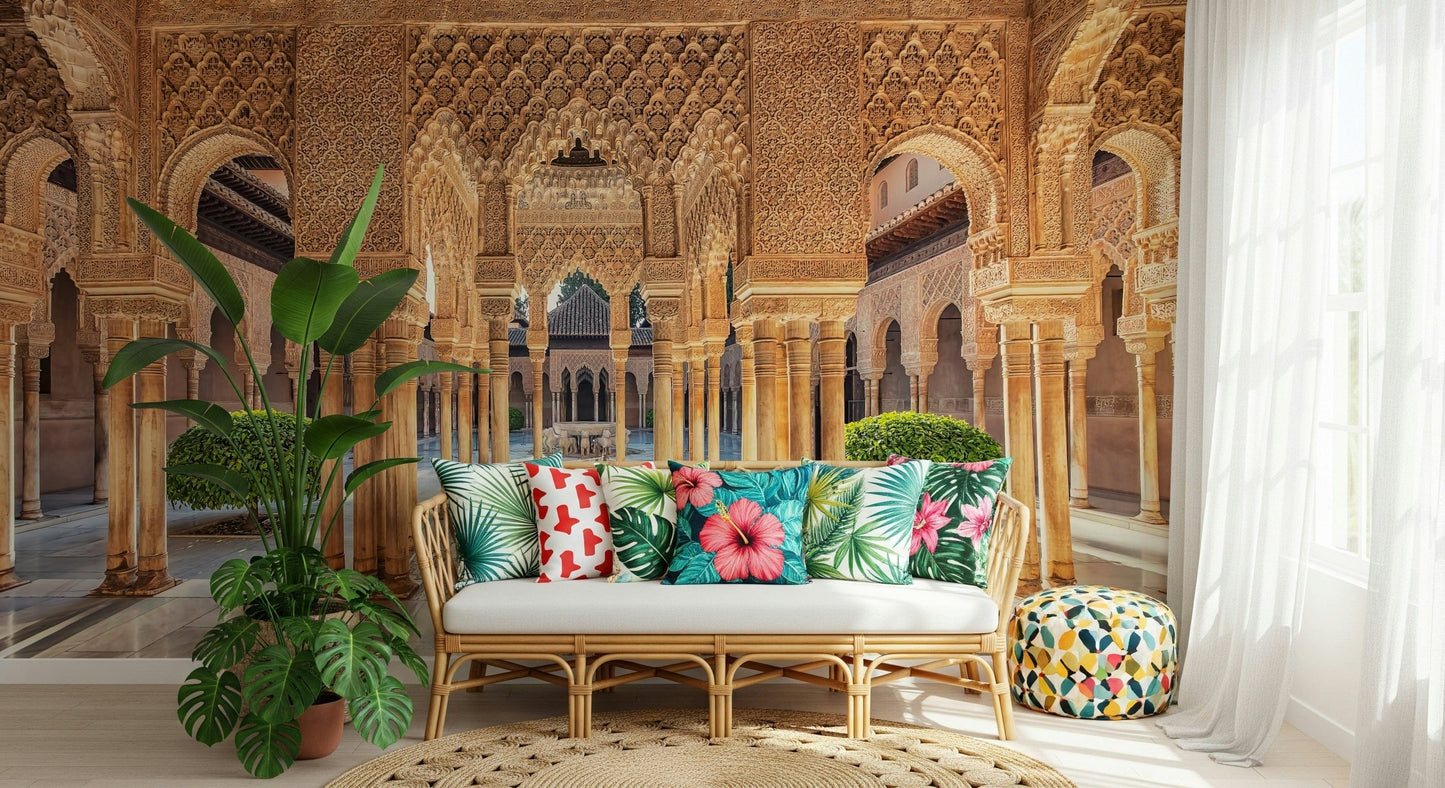 Islamic geometric patterns Andalusian Courtyard wallpaper for walls.