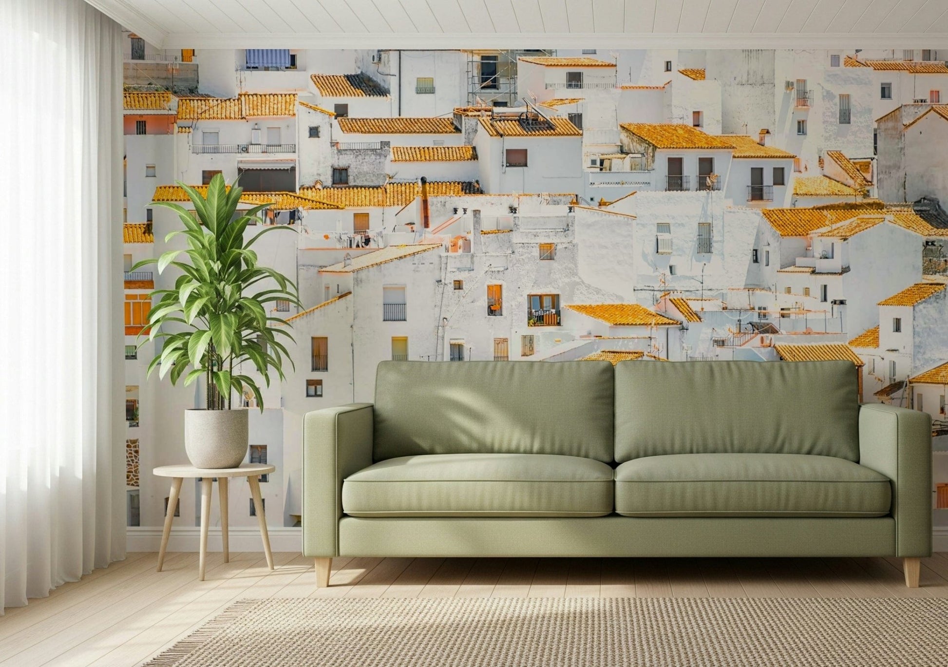 Whitewash buildings windows bright Andalusian Village wall art.