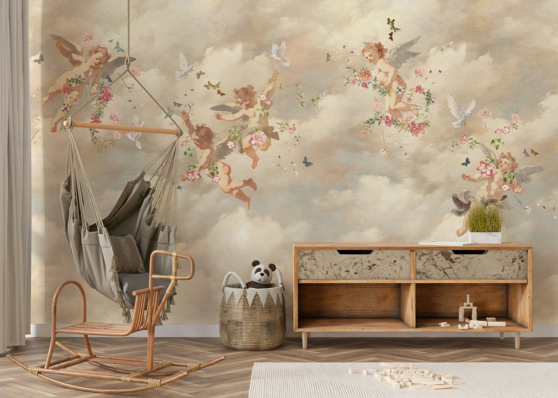 Peaceful sky-inspired wall mural
