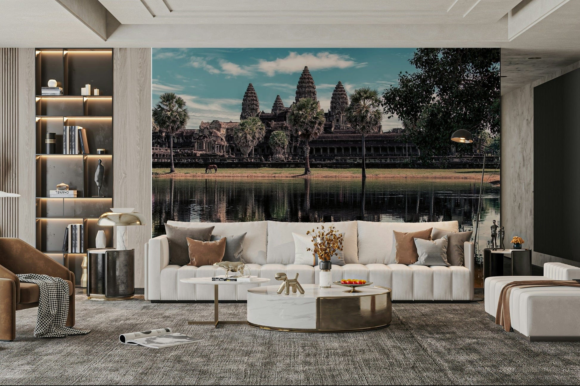 A beautiful wide-angle wall mural of the historic site.

