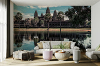 A peaceful ancient ruin mural on decorative wallpaper.

