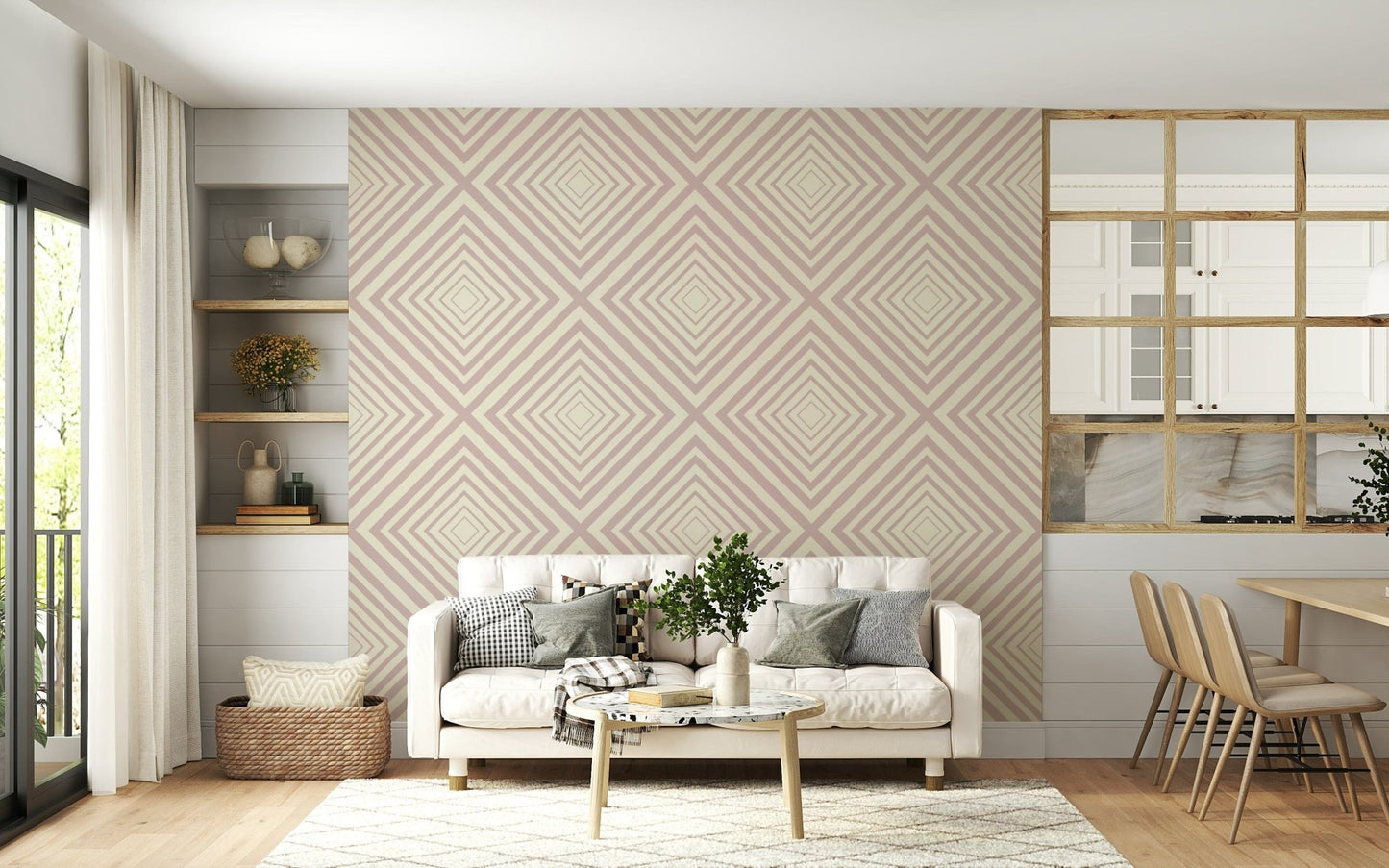 Sharp lines give visual depth to Angled Stripes unique print.