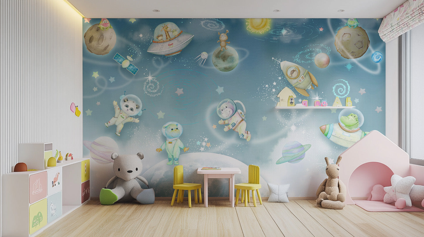 Animal astronauts floating in space wallpaper




