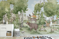 Playful forest animal friends wallpaper mural for charming spaces.