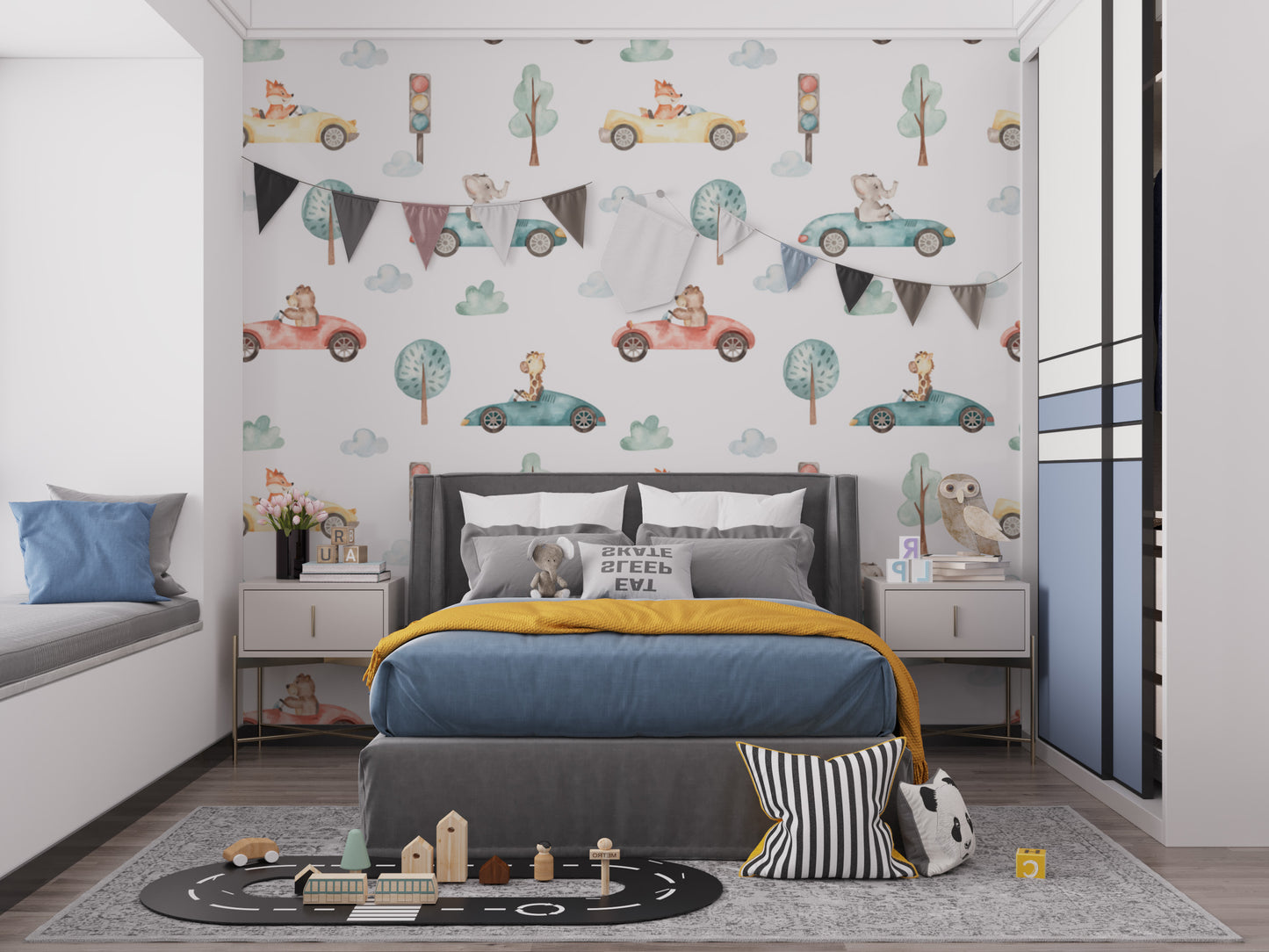 Animal racers wallpaper with vibrant and playful watercolor art
