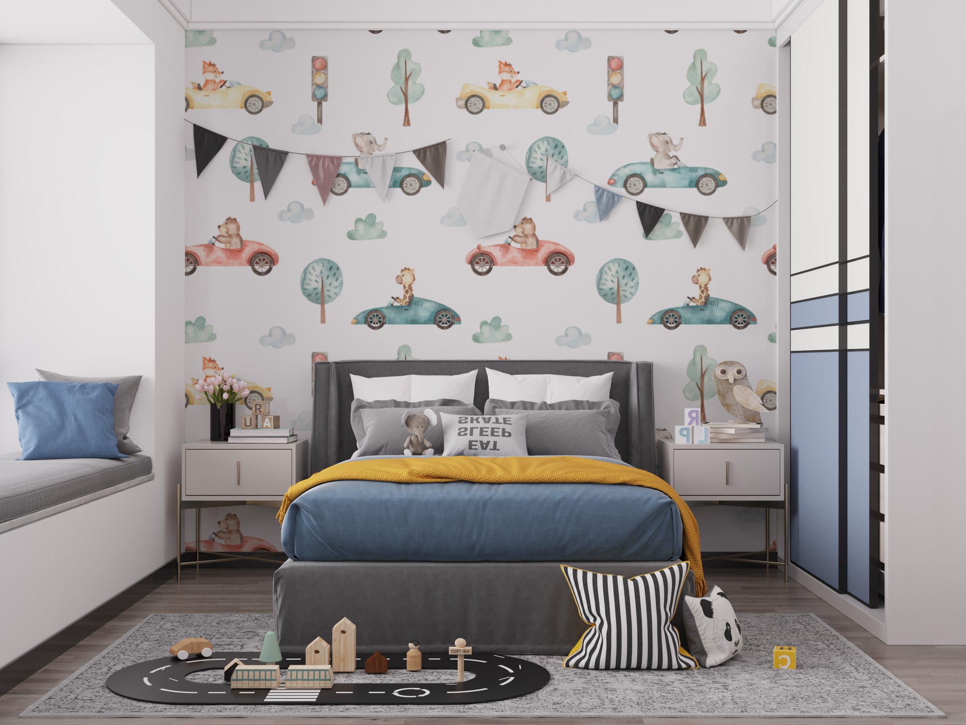 Animal racers wallpaper with vibrant and playful watercolor art
