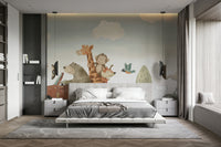 Watercolor animal road trip wallpaper for kids’ room