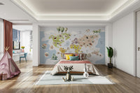 Whimsical Animal World Map nursery decor wallpaper 