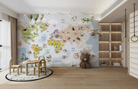 Whimsical Animal World Map charming wallpaper